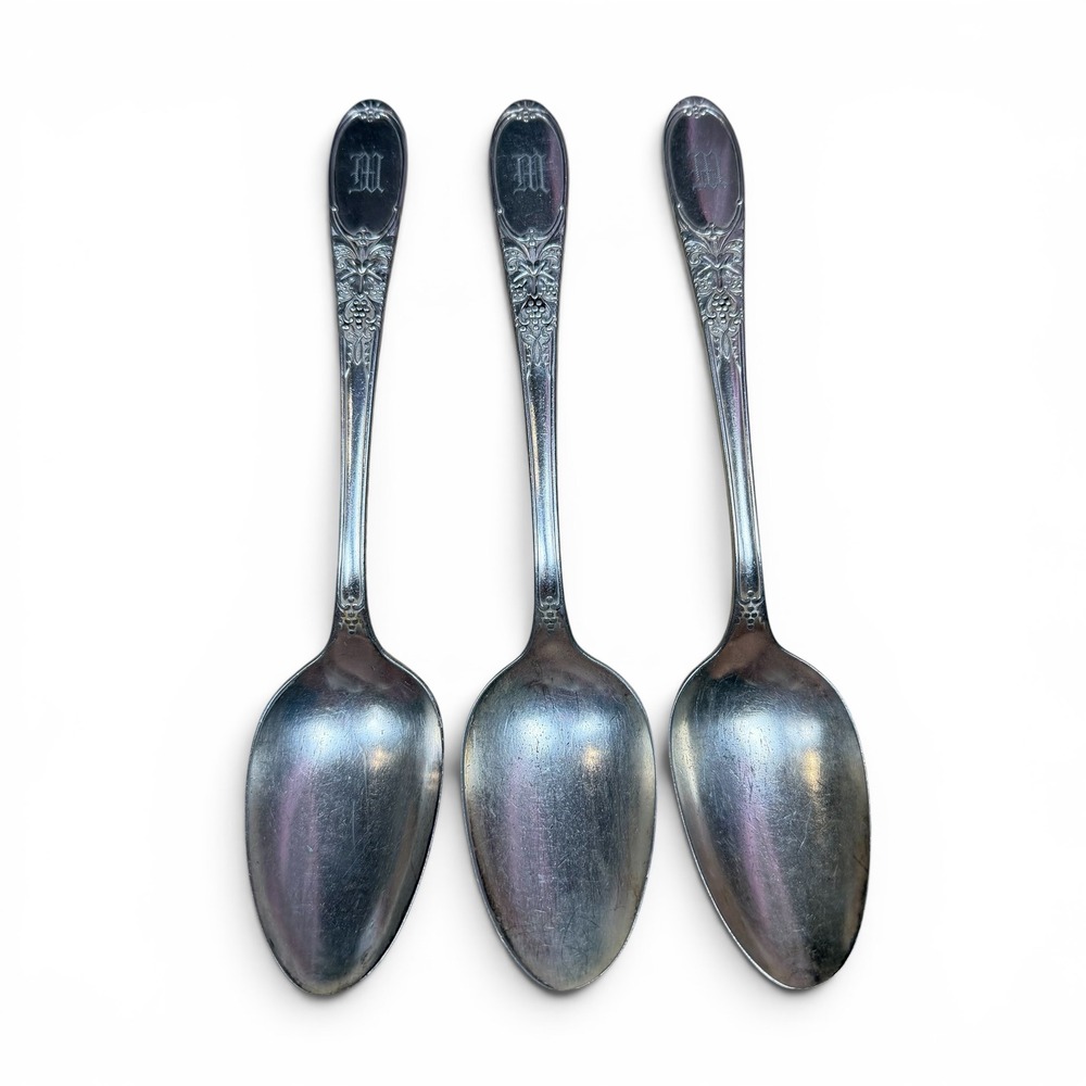 Wm. Rogers & Son AA Silverplate Spoons Champagne Burgundy Monogram M Set of 3